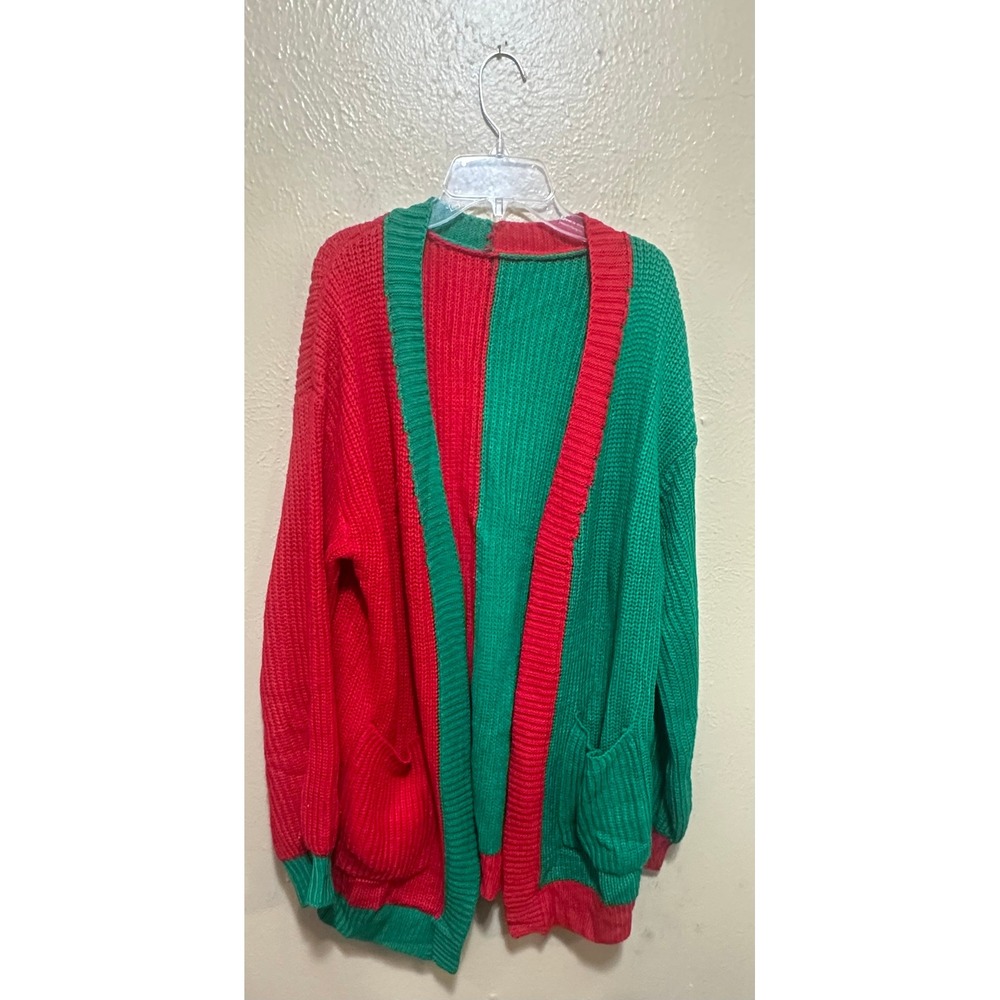 Red & Green‎ Color Block Knit Cardigan Sweater Christmas Holiday Women's Small